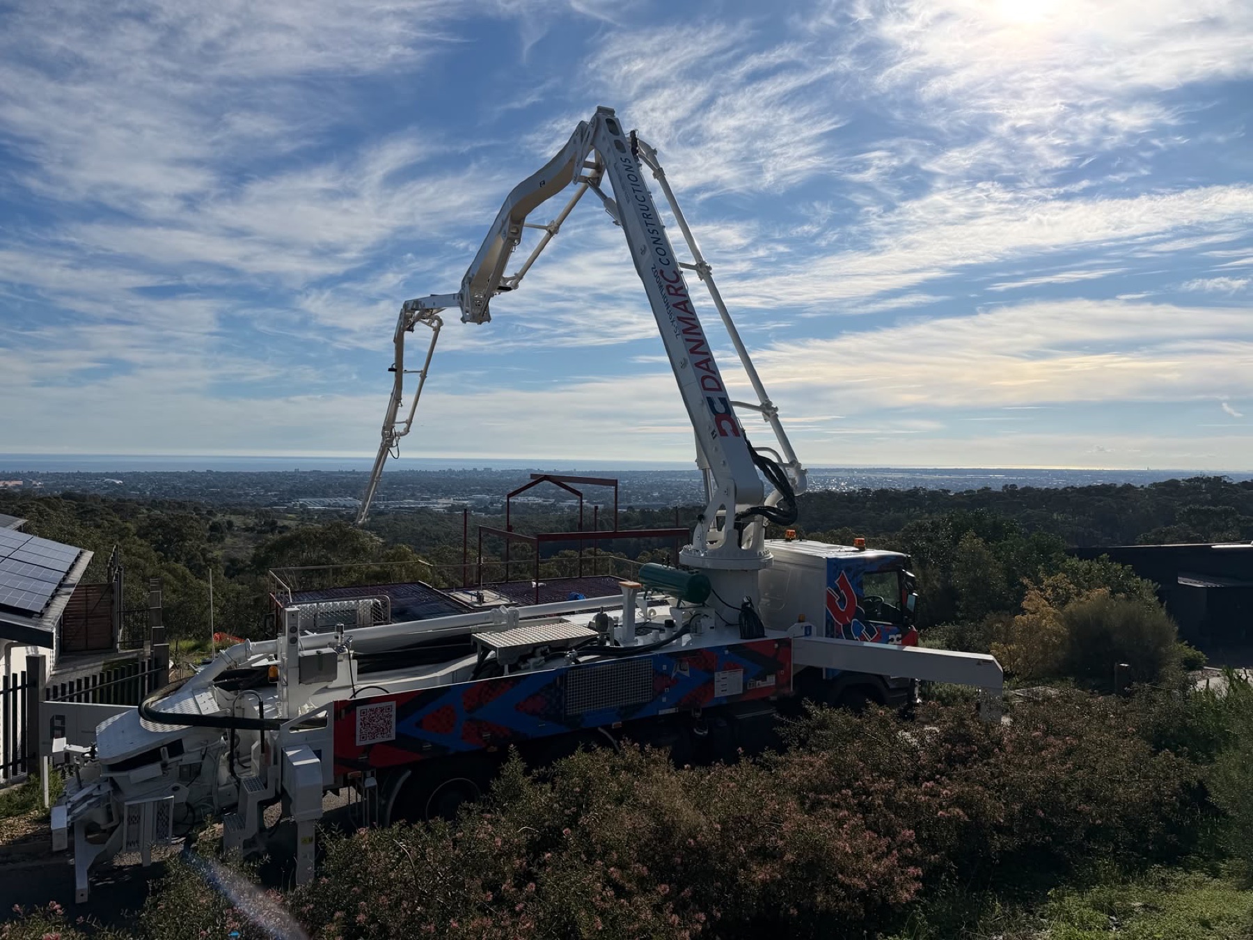 Danmarc concrete boom pump operating on a South Australian footing site