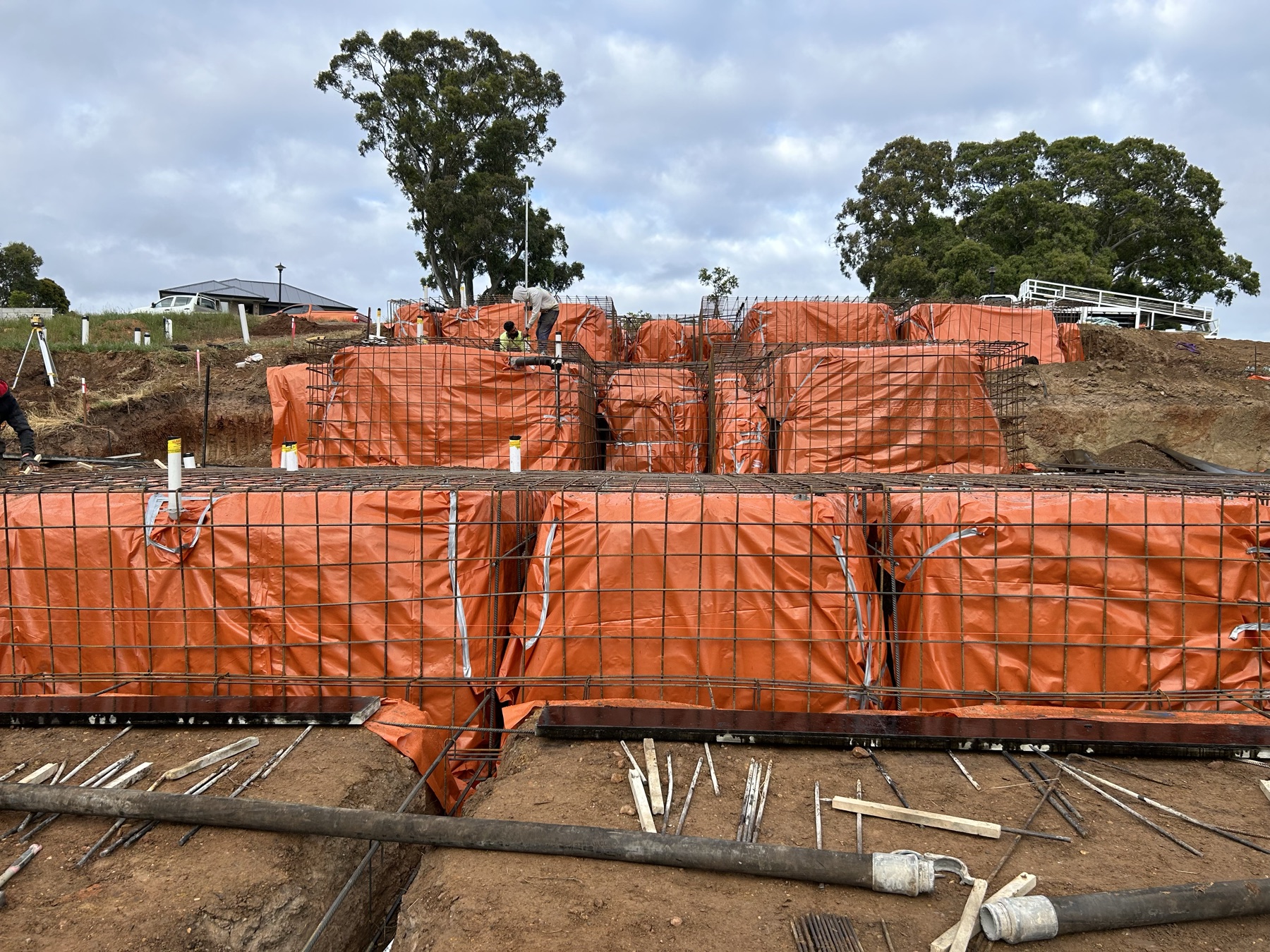 Complex reinforced footing formwork on a sloped residential site