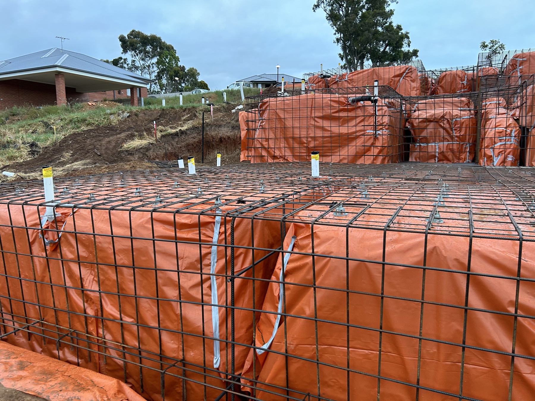 Steel reinforcement prepared for concrete footings